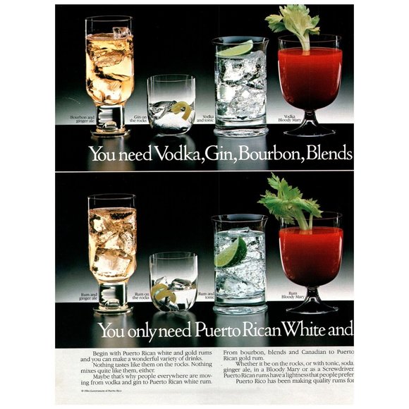 1985 Puerto Rican Rum 2 Page Vintage Print Ad Bar Photo Mixology Cocktail Art - Picture 2 of 3